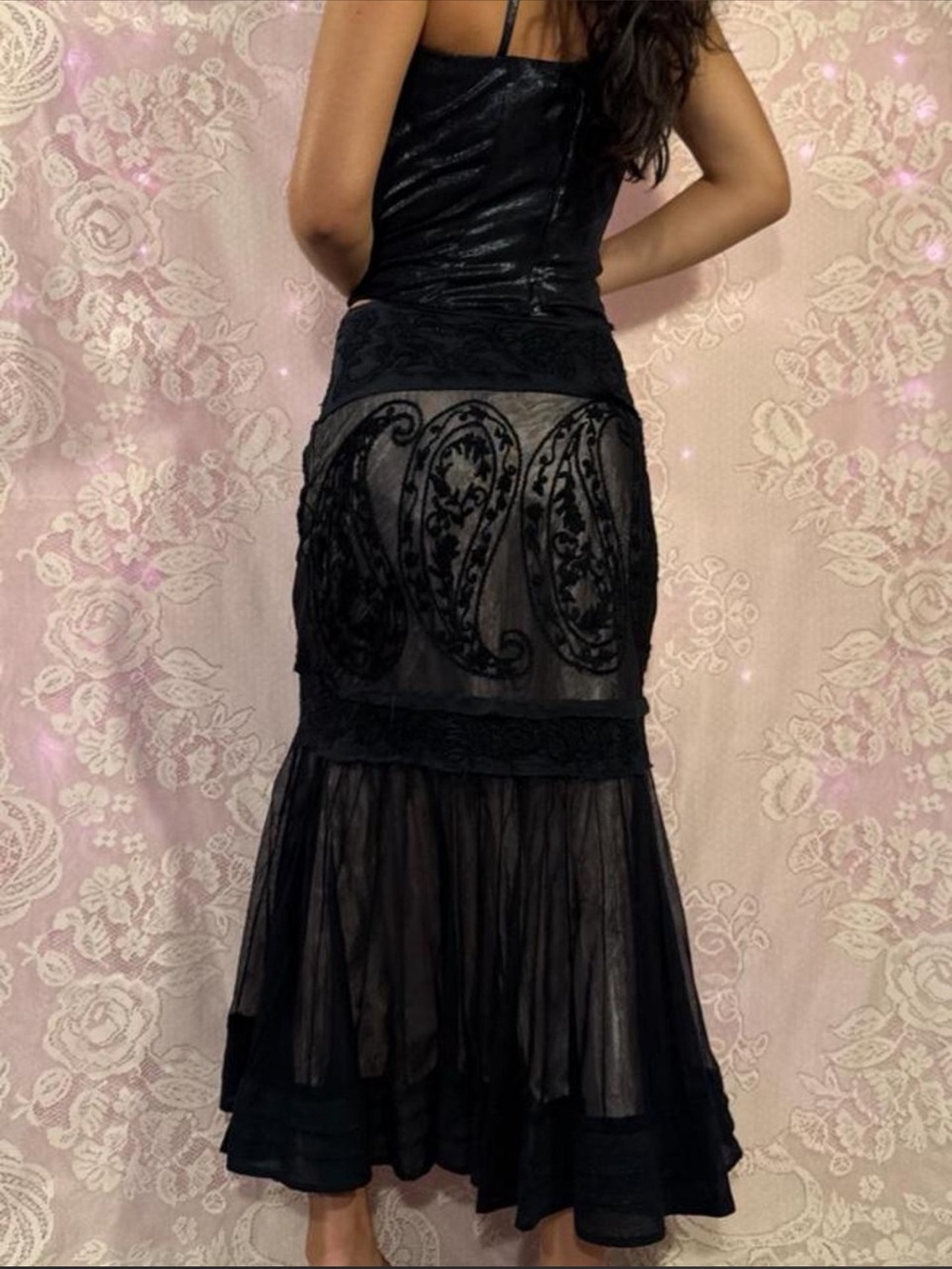 Vintage beaded Black maxi skirt - Picture 3 of 8
